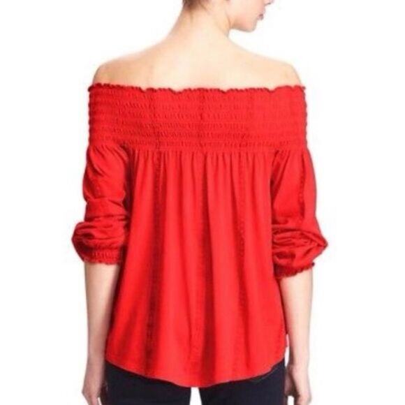 Lauren Ralph Lauren Smocked On/Off-The-Shoulder Top Red XL NWT - Picture 2 of 7